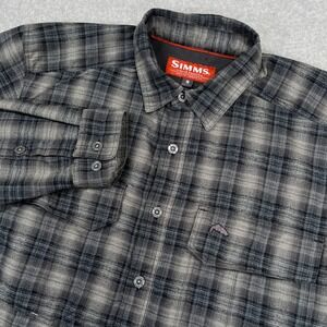 Simms Thermal Lined Flannel Shacket Mens Small Gray Plaid Cold Weather Fishing